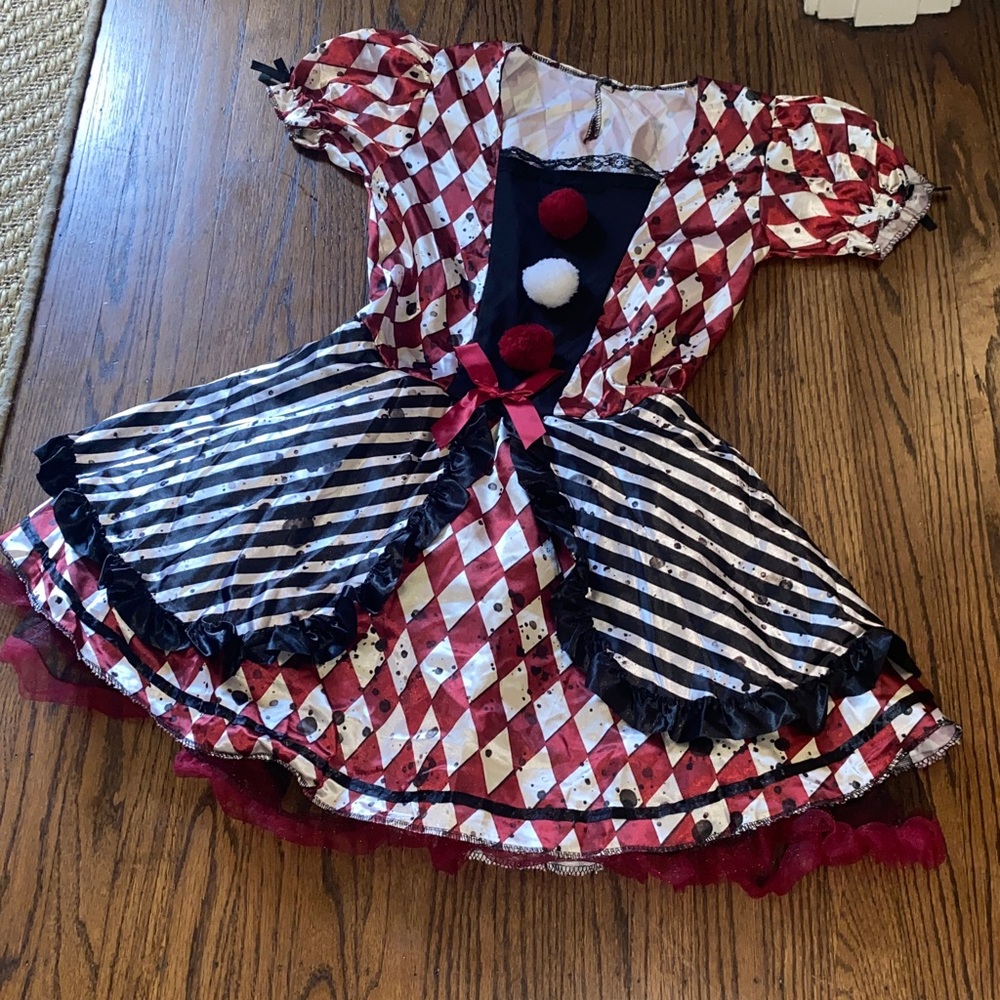 Costume. Spirit Red and Black Patterned clown  Dress
